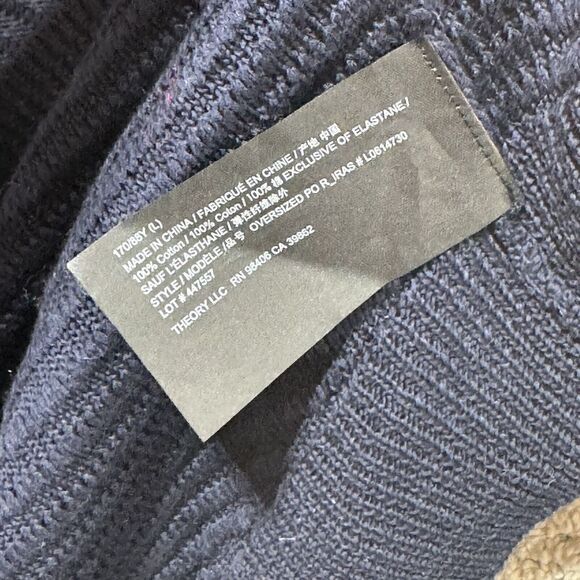 Theory Sweater NWT Women's‎ Navy Ribbed Oversize Cotton Knit Crewneck Pullover - Picture 9 of 13